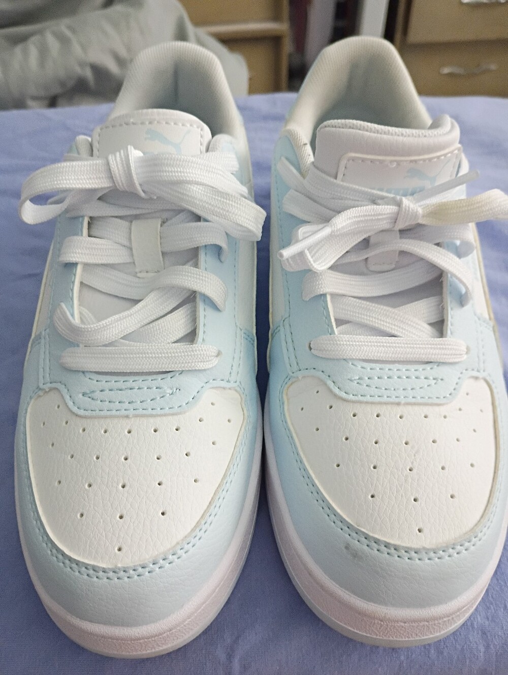 Puma Kids White and Light Blue Lace-Up Low Top Sneakers